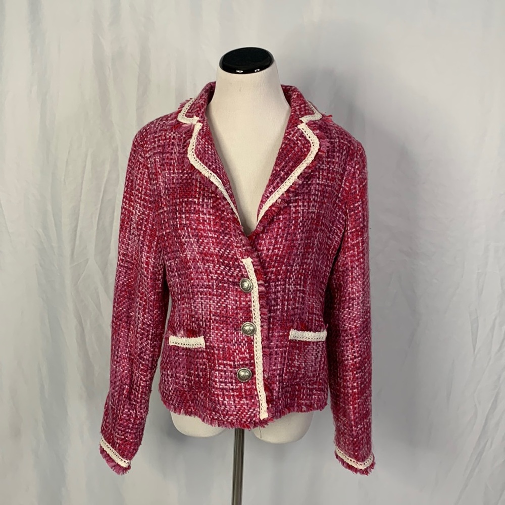 Say What Red and Pink Woven Tweed Style Blazer Jacket